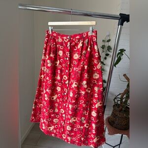 Orvis Red Floral A-Line Skirt Vintage 100% Cotton Made in the USA